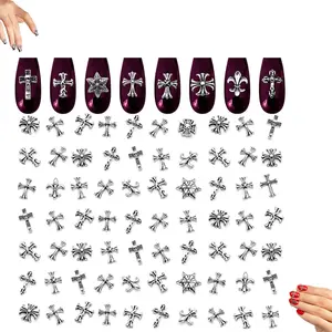 100 Pcs Cross Nail Charms, Silver 3D Nail Gems, Y2K Style Cross Nail Art Decorations, Bulk Jewelry Accessories for Nail Design