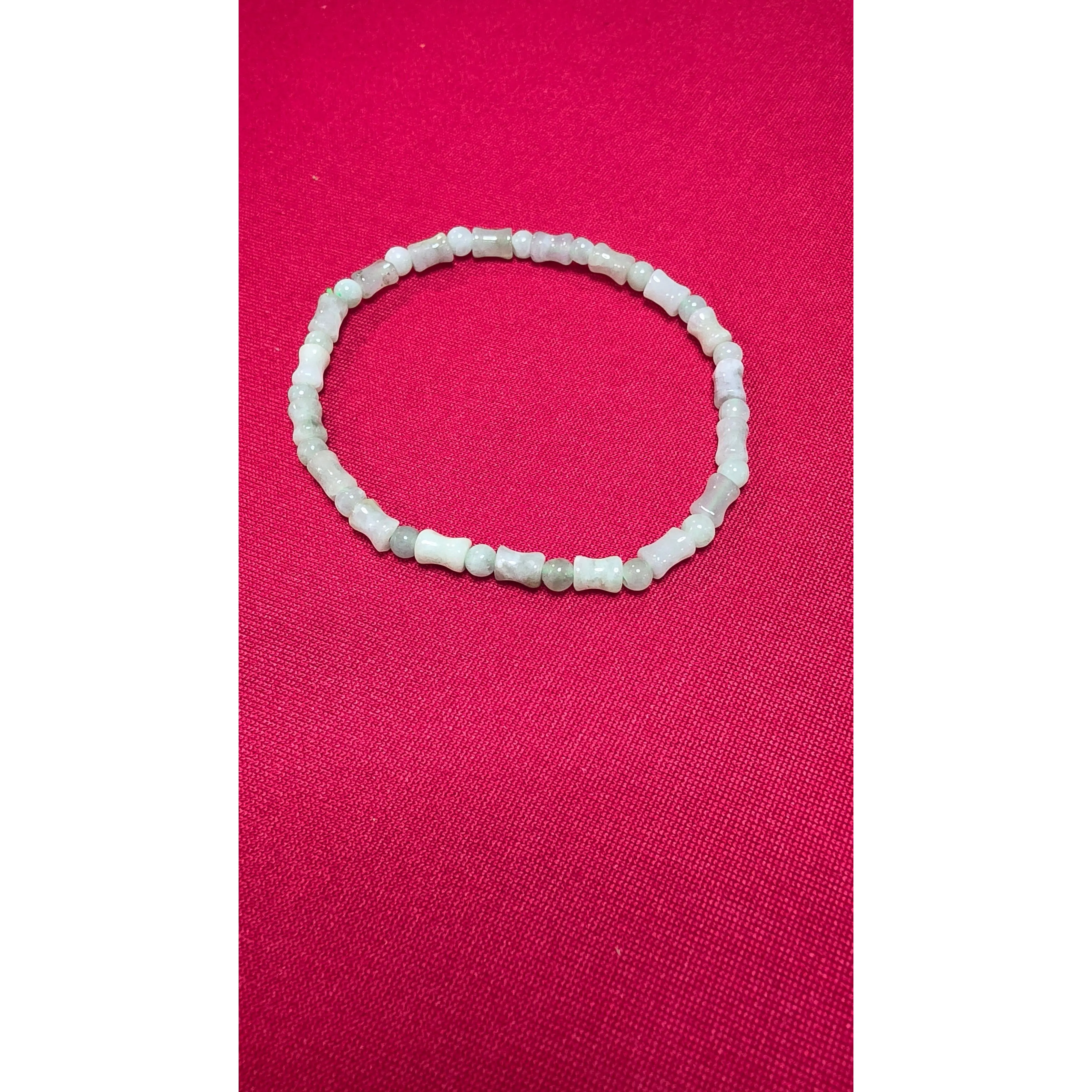Blue Water Jade Bamboo Beaded Semiprecious Gemstone Bracelet - Lightweight, Layering-Friendly, Natural Everyday Minimalist Stretch Jewelry Accessory with Soft Natural Look
