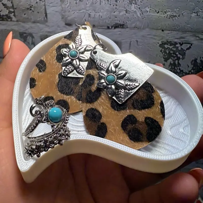 Cheetah Teal Earrings and Rings Set