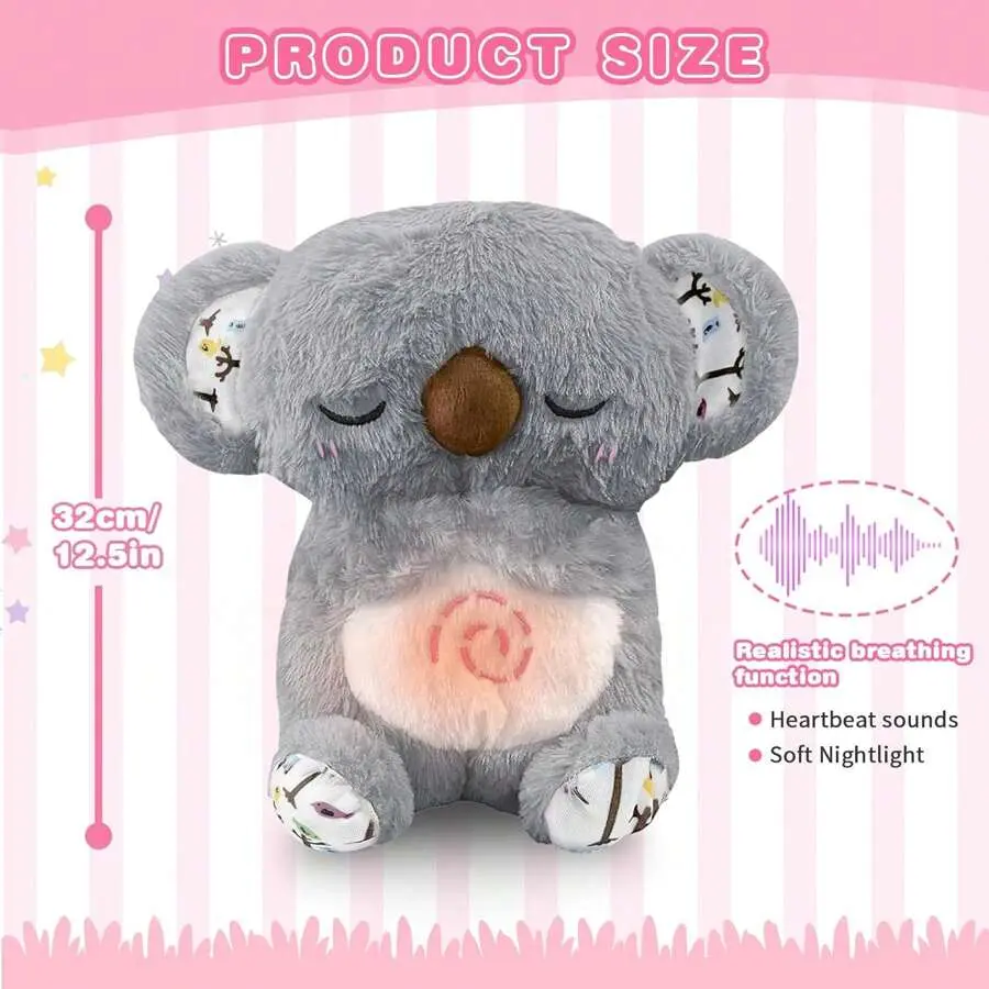 Anxiety Relief Koala Breathing Plush – Realistic Motion, Music & Lights – Portable Birthday Gift For Adults
