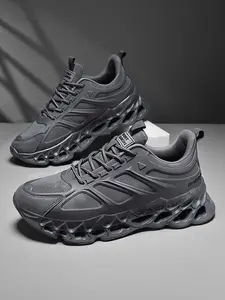 Men's Hollow Out Sole Cushion Sneakers, Gray Versatile Soft Sole Running Shoes, Lightweight Breathable Durable Dad Shoes, Workout Sneakers, Athletic Running Shoes
