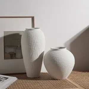 White Ceramic Wabi Sabi Vase Handcrafted Minimalist Flower Pot for Dried Flowers Modern Pottery Jar Japanese Style Home Decor Ornament Art Gift for Her