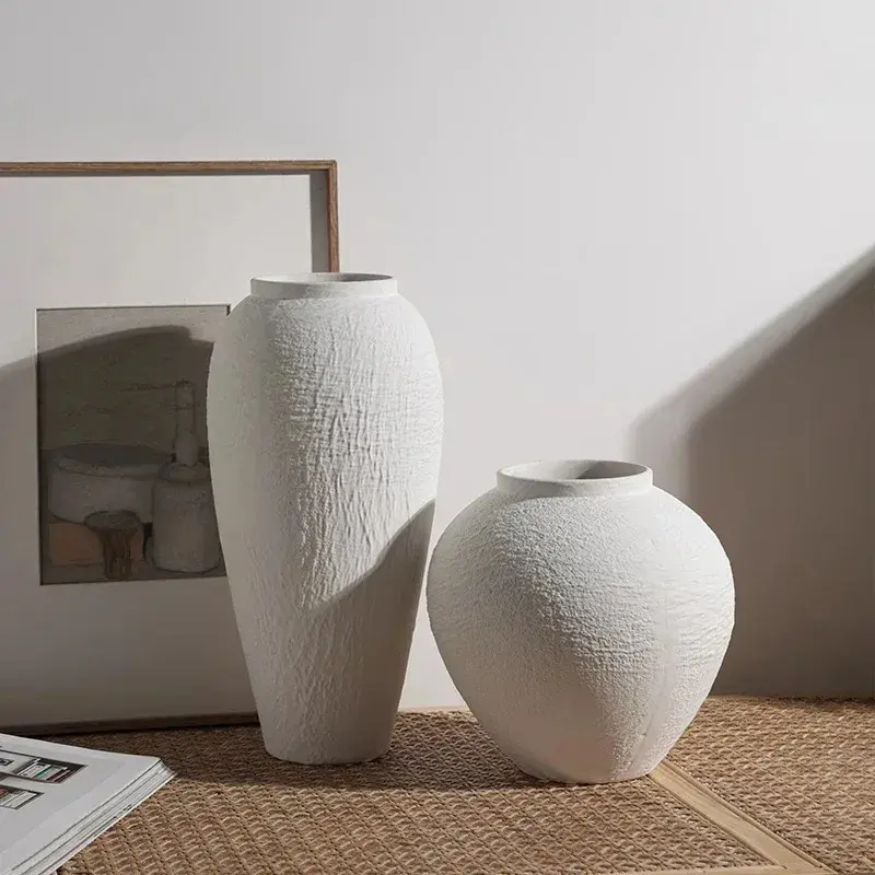 White Ceramic Wabi Sabi Vase Handcrafted Minimalist Flower Pot for Dried Flowers Modern Pottery Jar Japanese Style Home Decor Ornament Art Gift for Her