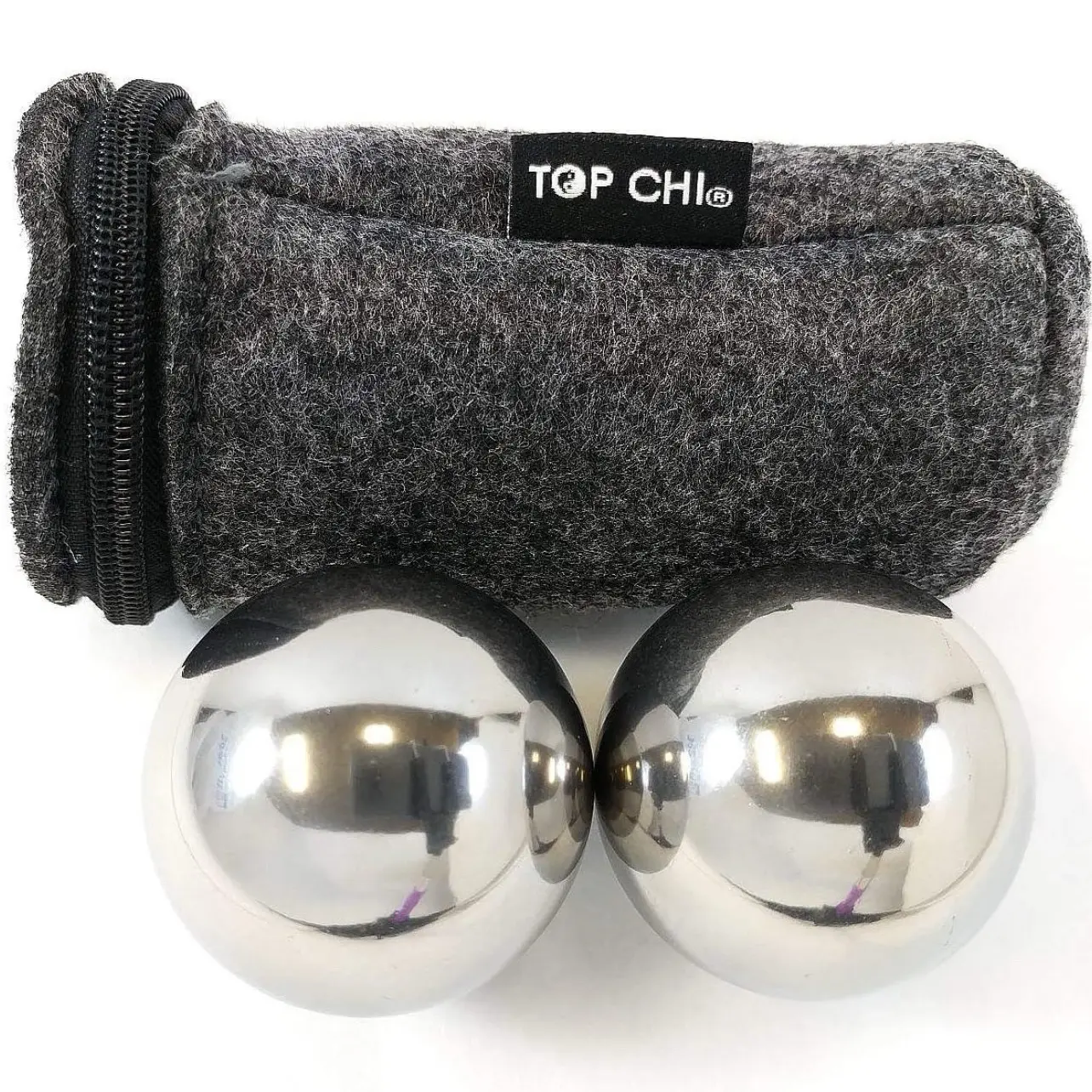 1 lb. 1.5 Inch Solid Stainless Steel Baoding Balls with Carry Pouch. Non-Chiming Chinese Health Balls for Hand Therapy, Exercise, and Stress Relief.