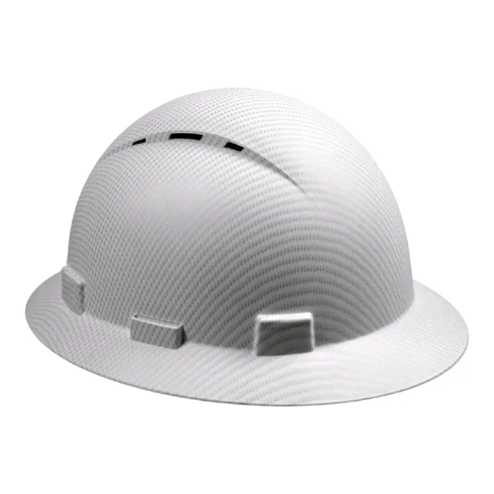 White Full Brim Authentic Hard Hat Helmet - OSHA Compliant, Vented Design, Detachable Chin Strap, ANSI Z89.1 Adjustable 4-Point Suspension, High-Impact Penetration-Resistant HDPE Shock-Absorbing Hard Hat Protective Gear (2 lbs, 7.5 in) for Construction, A