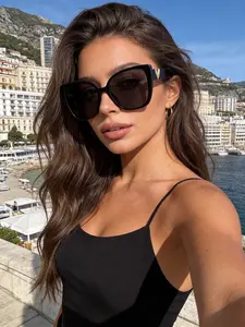 Women's Casual Cat Eye Glasses, Thick Frame Vintage Style, Decorative Metal Accessories, Summer Daily Wear, Includes Case & Cloth