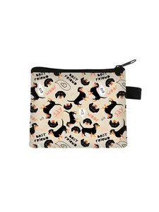 Cute Sausage Dog Print Zipper Wallet, Durable Material, Small Thin Design, Portable Coin Purse for Daily Use or Outdoors