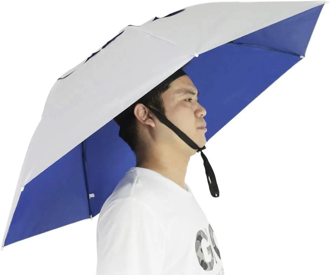 Fishing Umbrella Hat Folding Adjustable Sun Rain Cap, 37.4”Oversize Hands Free Umbrellas, 7-Ribs Anti-UV Waterproof Headwear for Fishing Gardening Golf Sunshade Outdoor