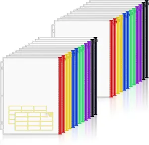 KTRIO Binder Pockets Letter Size 24 Pack 3 Ring Binder Zipper Pouches, Loose Leaf File Folders Zipper Document Organizer, Clear PVC Filing Bags for Business, Office, School (Multicolor Zippers)