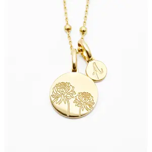 Chrysanthemum Necklace With Initial - November Flower
