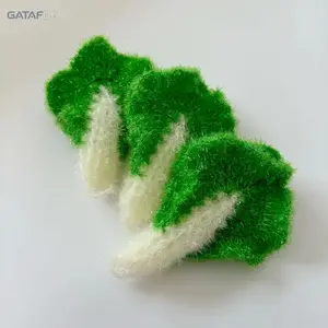 3-Piece Cute Bok Choy-Shaped Acrylic Kitchen Scrubber Set, Non-Stick Oil, Lint-Free, Thick Cleaning Towel, Durable Stain-Removing Tool for Home Kitchen Dish Washing, 3 Pieces