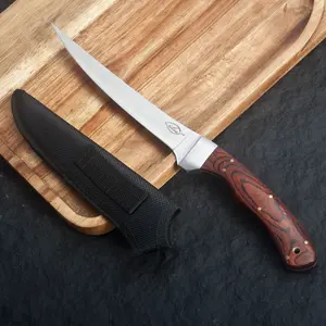 Fish Filet Knife with Nylon Pouch, Stainless Steel  Blade and Pakka Wood Handle, Great for Fishing Kitchen Outdoor Camping Gifts