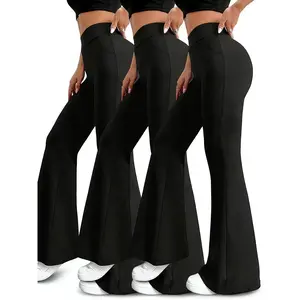 Black High Waist Flared Leggings, Yoga & Pilates Flare Pants, Comfortable Stretchy Bell-Bottoms, Slim Fit Versatile Trousers For All Seasons