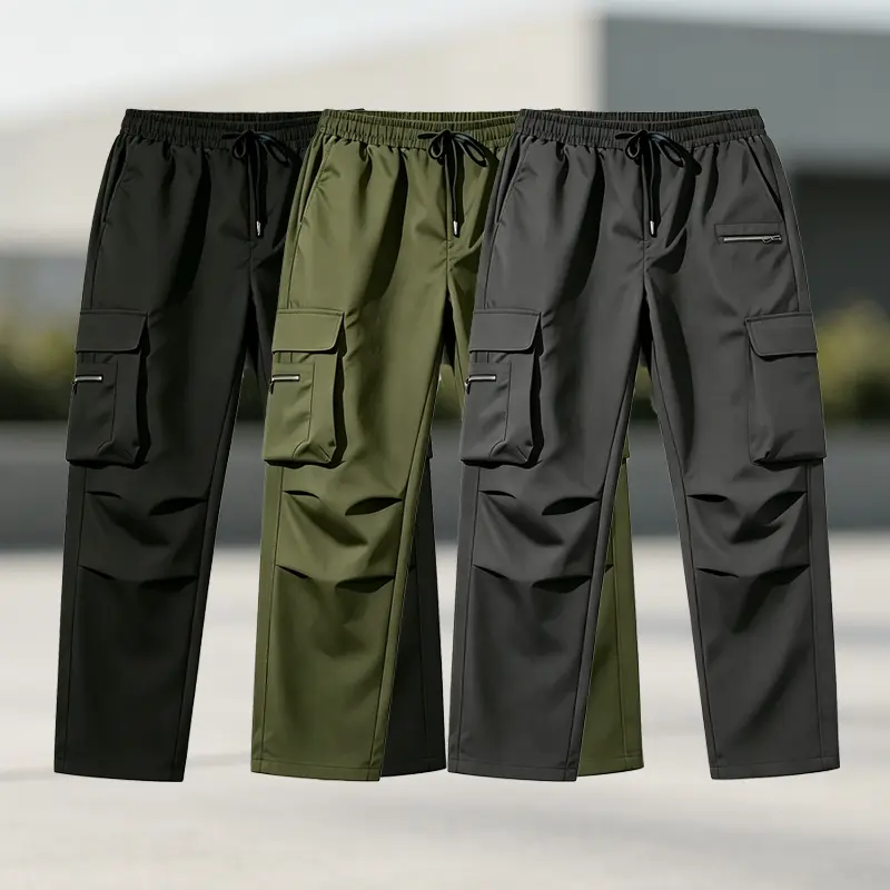 Men's Plain Look Cargo Trousers - Multi-Size, Durable Wear-Resistant, Many Pockets, Suitable for Outdoor Training & Work, Ideal for Spring & Autumn, Gray Green Black Options