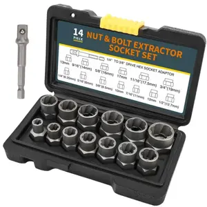 14-Counts Bolt Extractor Tool Set, Impact Universal Hex-Shank Accessory for Removing Damaged, Frozen Rounded Lug Nuts