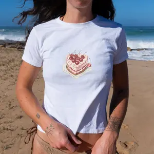 Vintage cake illustration 90s Baby tee Cotton Tee Cake t-shirt cherries on top Lambeth style cute cherry shirt cottagecore baby tee
