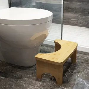 Durable Wooden Toilet Stool, Office Footrest, Bamboo Bathroom Bench, Curved Anti-Collision Design, Portable Toilet Step, Comfortable Height