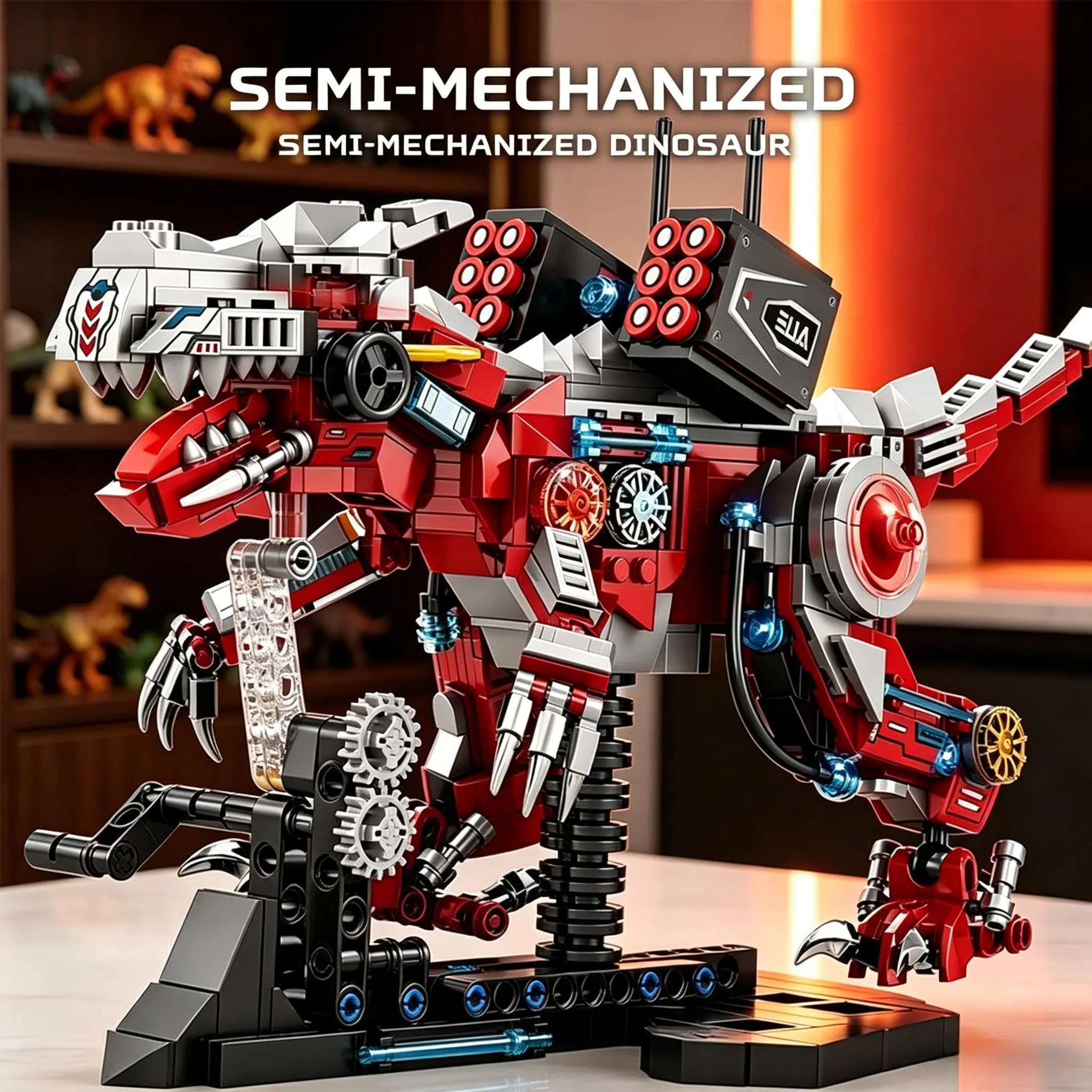 738pcs Half Mechanical Dinosaur Construction Building Blocks Toy, Educational Puzzle Set for Kids, Creative Playset for Children Ages 6+, Buildable Blocks Kit