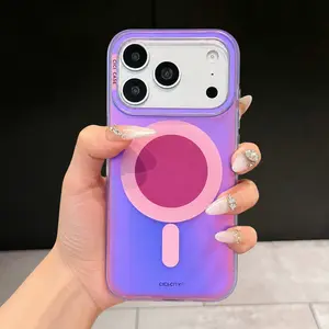 Holographic Magnetic Case for iPhone 17 Pro Max 16 15 14 Pro Max, Compatible with MagSafe, Iridescent Color-Changing Glitter Phone Case, Shockproof Protective Cover for Women & Girls