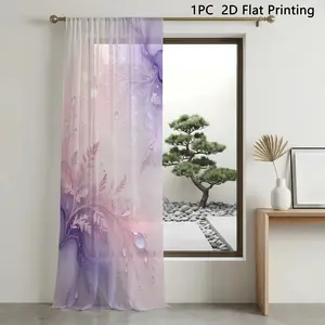 1pc Plant Waterdrop Sheer Curtain, 2D Digital Print, Semi-Transparent, Soft and Durable, Ideal for Bedroom and Living Room Decor