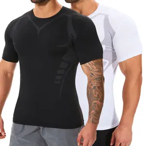 2 PACK Men‘s Geometric Print Compression Shirt Tank Tops,Men Short Sleeve Sport Shirts,Breathable Sweat Absorbing Compression Vest,Compression Shapewear for GYM Workout Running  Menwear for Daily Life