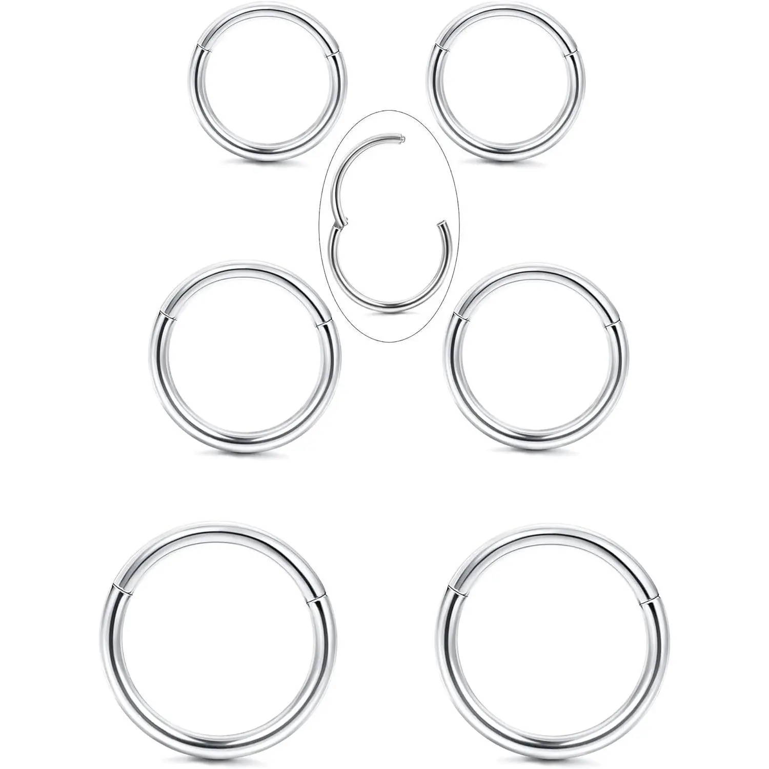 FINREZIO 6Pcs G23 Titanium 16g 18g Seamless Cartilage Hoop Earrings for Men Women Sleeper Earrings Hinged Clicker Nose Rings Septum Tragus Segment Piercing Rings Hoop 8-12mm Daily Flat Pierced Jewelry earring stack non tarnish jewelry goth accessories