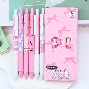 6pcs Retractable Bow Gel Pens, 0.5mm Fine Tip, Ink, Comfortable Grip, Quick Dry, Smooth Writing, Ideal for Notes, Office, School Supplies, Multi Purpose Pens