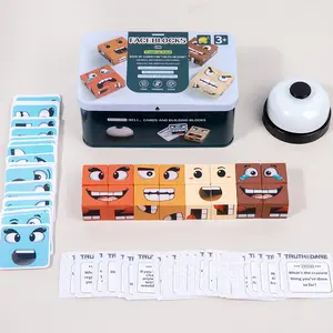 FaceBlocks Face Changing Expression Building Blocks| Wooden Matching Puzzle Game for Kids Ages 3+| 1-4 Players Educational Board Game with Challenge Cards & Bell| Montessori STEM Toy for Family Night, Preschool Learning & Social Skills