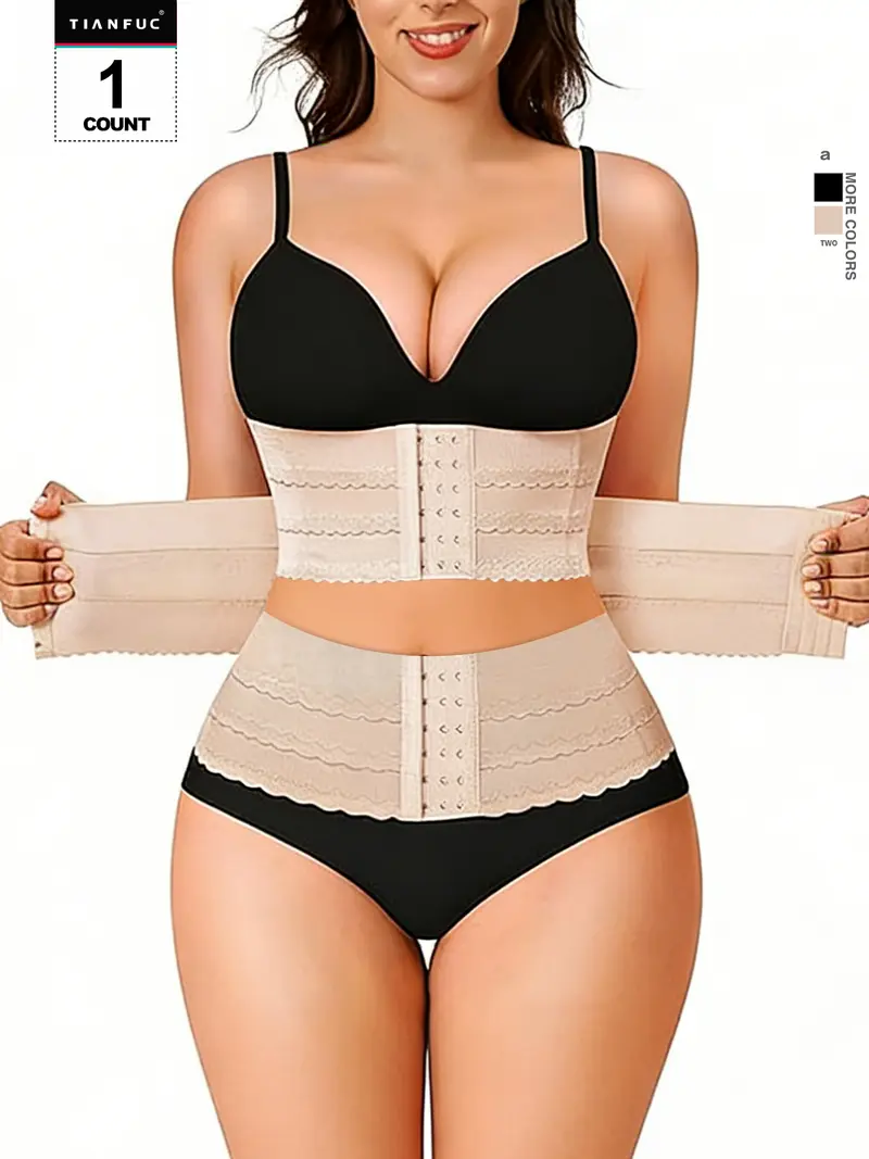 Women's Solid 3-sectional Hook & Eye Waist Trainer, High Stretch Tummy Control Corset for Daily Wear, Women Shapewear Clothes Halloween dailydrip comfyessentials midsize tiktokshopbacktoschool