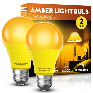 Amber Sleep Light Bulb 2 Pack，Dimmable 1800K Warm Light Bulbs for Healthy Sleep,Blue Light Blocking,A19 9W(60W Equivalent) E26 Base Amber Light Bulbs for Bedroom, Baby Nursery Room