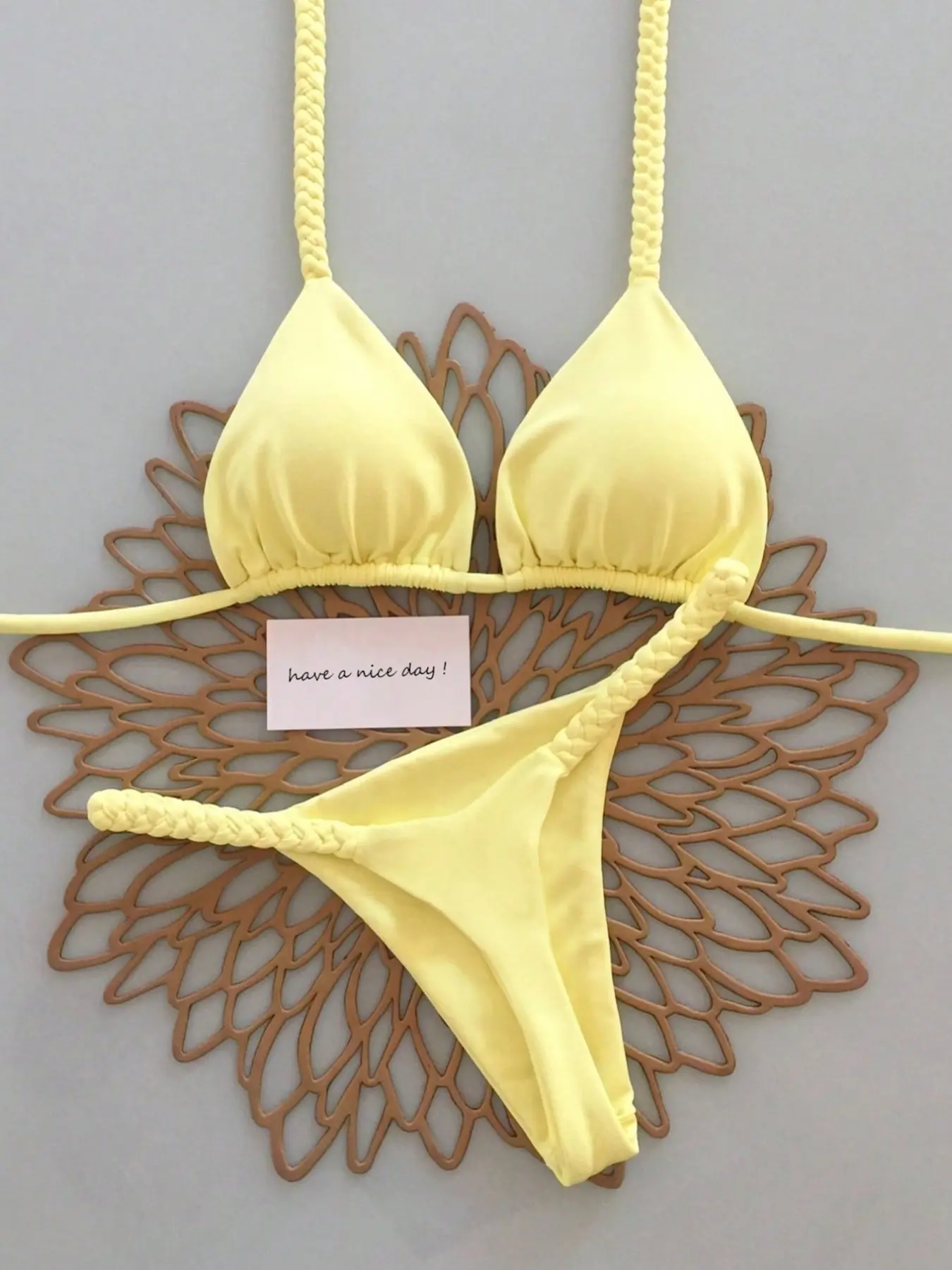 Women's French Bikini Set, Braided Rope Halter Triangle Top & Panty Beachwear Swimsuit for Summer Beach Holiday Bikini Swimsuit Outfit