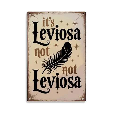 Harry Potter Leviosa Quote Feather Tin Sign， Vintage Harry Potter Magical Spell Metal Sign Print Aesthetic Room Decoration for Home Bedroom Kitchen Bar Dorm Bathroom Wall Decor 8 X 12 Inch