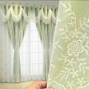 1 count Luxury Korean Style Floral Curtain Headband, Multi-Color Options, Elegant Double Layer Jacquard Blackout Drapes for Living Room & Bedroom