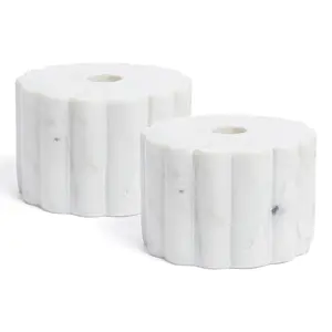over&back Set of 2 100% Marble Ribbed Candle Holders