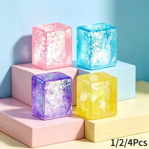 1/2/4 Pack Rectangular Malt Gel Glitter Ice Cube Decompression Squeeze Stress Relief Toy, Slow Rebound Glitter Ice Ball, Portable Office Fidget Toy, Stress Relief Fidgets