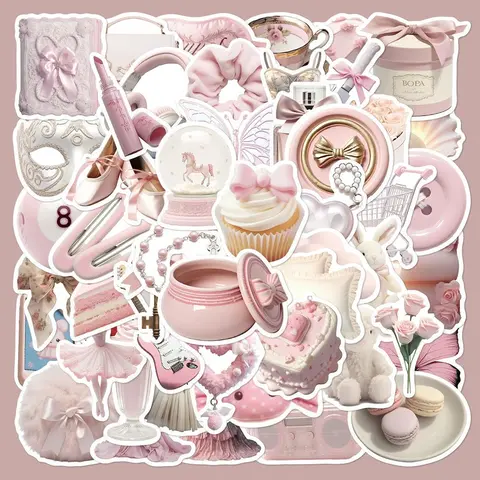 Pink Series Sticker, Funny Stickers, 50pcs/set Waterproof Self Adhesive Decor Paper, Decor Sticker for Gift Greeting Card Water Bottle Laptop Phone