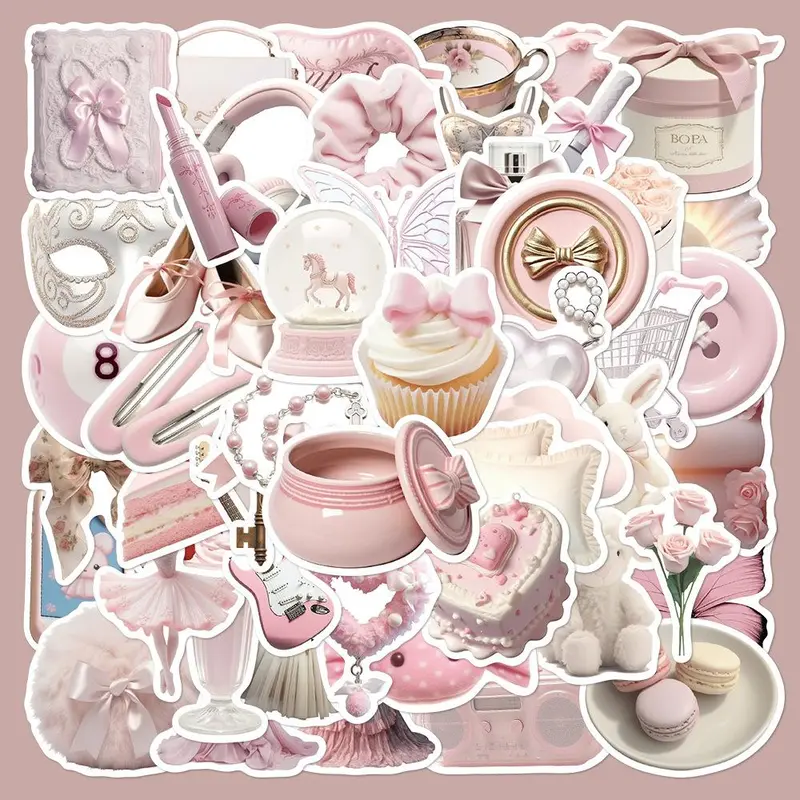 Pink Series Sticker, Funny Stickers, 50pcs/set Waterproof Self Adhesive Decor Paper, Decor Sticker for Gift Greeting Card Water Bottle Laptop Phone