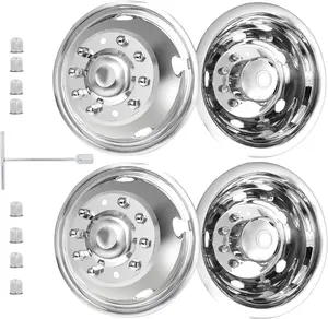 19.5 Inch Stainless Steel Wheel Simulator Full Kit, 10 Lug, 5 Vent Holes, Polished Finish, Over-the-lug Wheel Simulators, 2 Pcs Front Wheels and 2 Pcs Rear Wheels, Compatible with 2005-2025 Ford F450/F550
