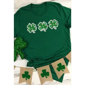 Green St. Patrick’s Clover Patch Sequin Graphic T-Shirt