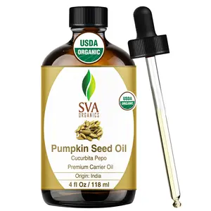 SVA Pumpkin Seed Oil Organic - 4 Fl Oz – 100% Natural Cold Pressed Organic Pumpkin Oil - for Face, Skin Care, Hair Care, Scalp Massage & Body Massage – Carrier Oil with Dropper