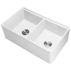 33x20 in Farmhouse Sink Undermount Kitchen Double Bowl Basin Fireclay White