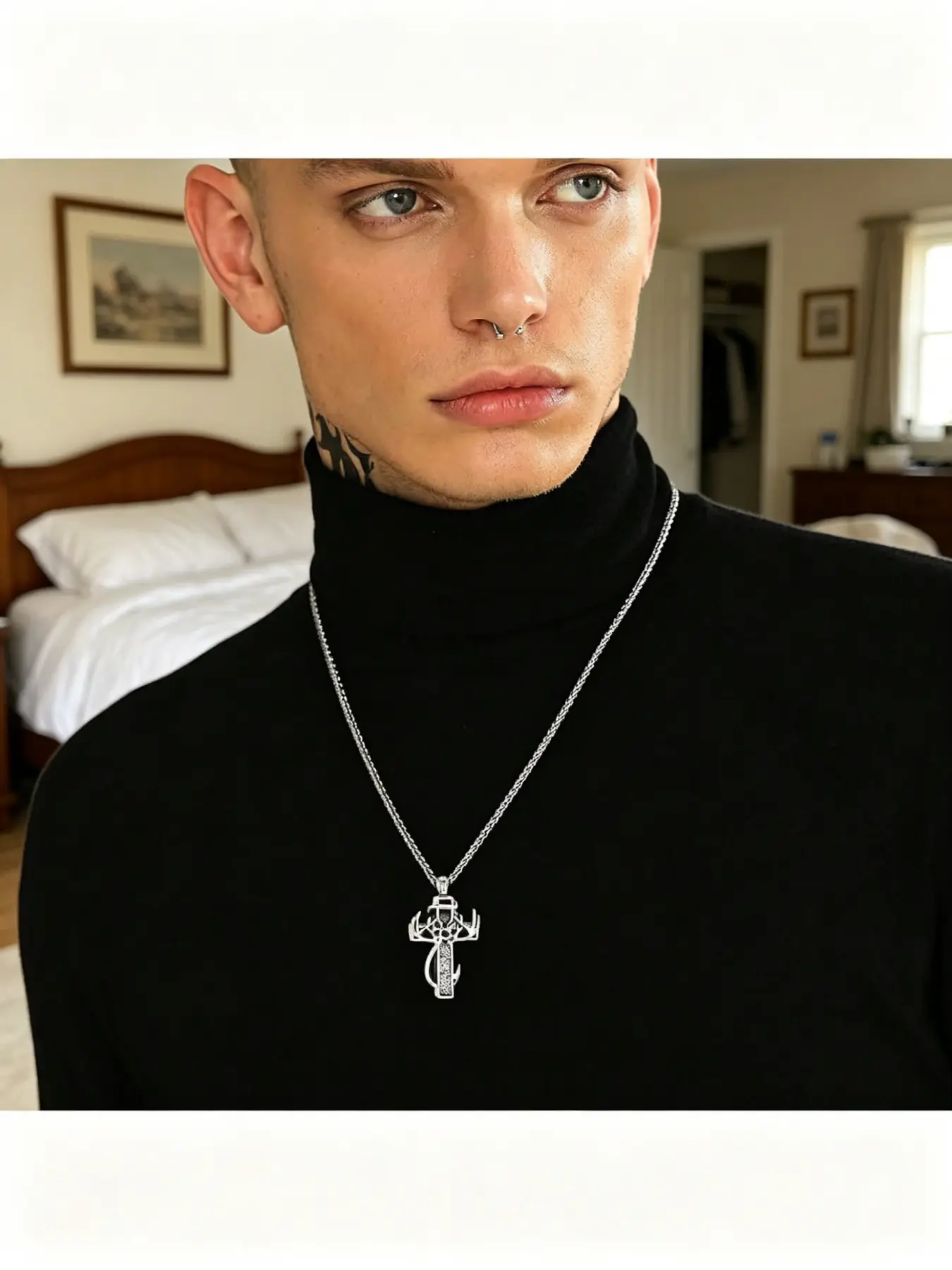 Special Edition Cross Deer Antler Necklace, Ash Year and Neon Valentine's Day Gift, Graduation Gift for Boys, American Cross Chain with Stainless Steel Chain, Inspirational Bible Cross Pendant, Personalized Christian Gift for Men, Suitable for Christmas,