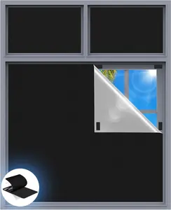 Blackout Curtains for Bedroom, 70" x 58" Portable Black Out Blinds with 20 Sets Hook & Loop Strips for  Blackout Window Film, Temporary Black-out Shades for Windows Cover  Travel RV- Blacks