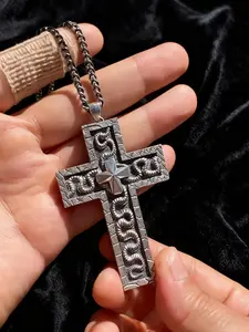 Unique cross pendant necklace, vintage cross pendant necklace with a secret compartment - game accessories and costumes.