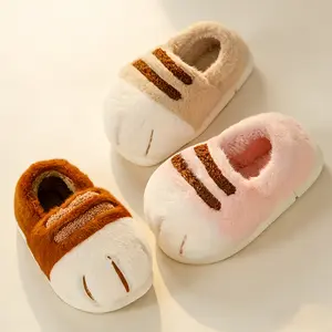 Cute Cat Paw Slippers for Women Men, Cartoon Fuzzy Plush Home Slides, Warm Winter Bedroom Footwear Indoor Outdoor Comfort Walking Shoes Girlfriend Gift Idea