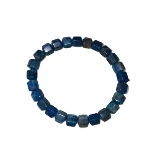 Blue Apatite Cube Bead Bracelet
