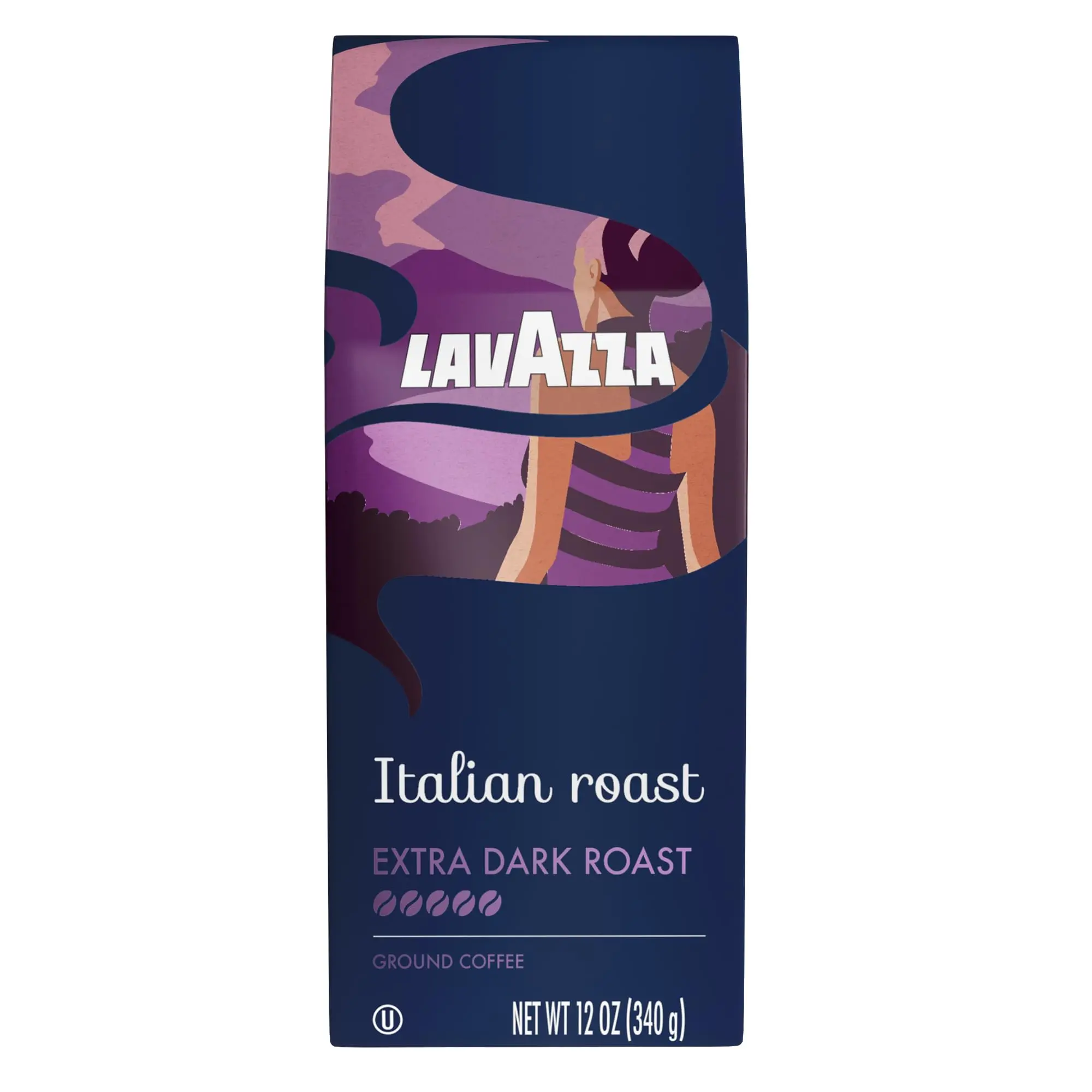 Lavazza Italian Extra Dark Roast Ground Coffee Beverage, 12oz Bag (Pack of 1) - Package May Vary
