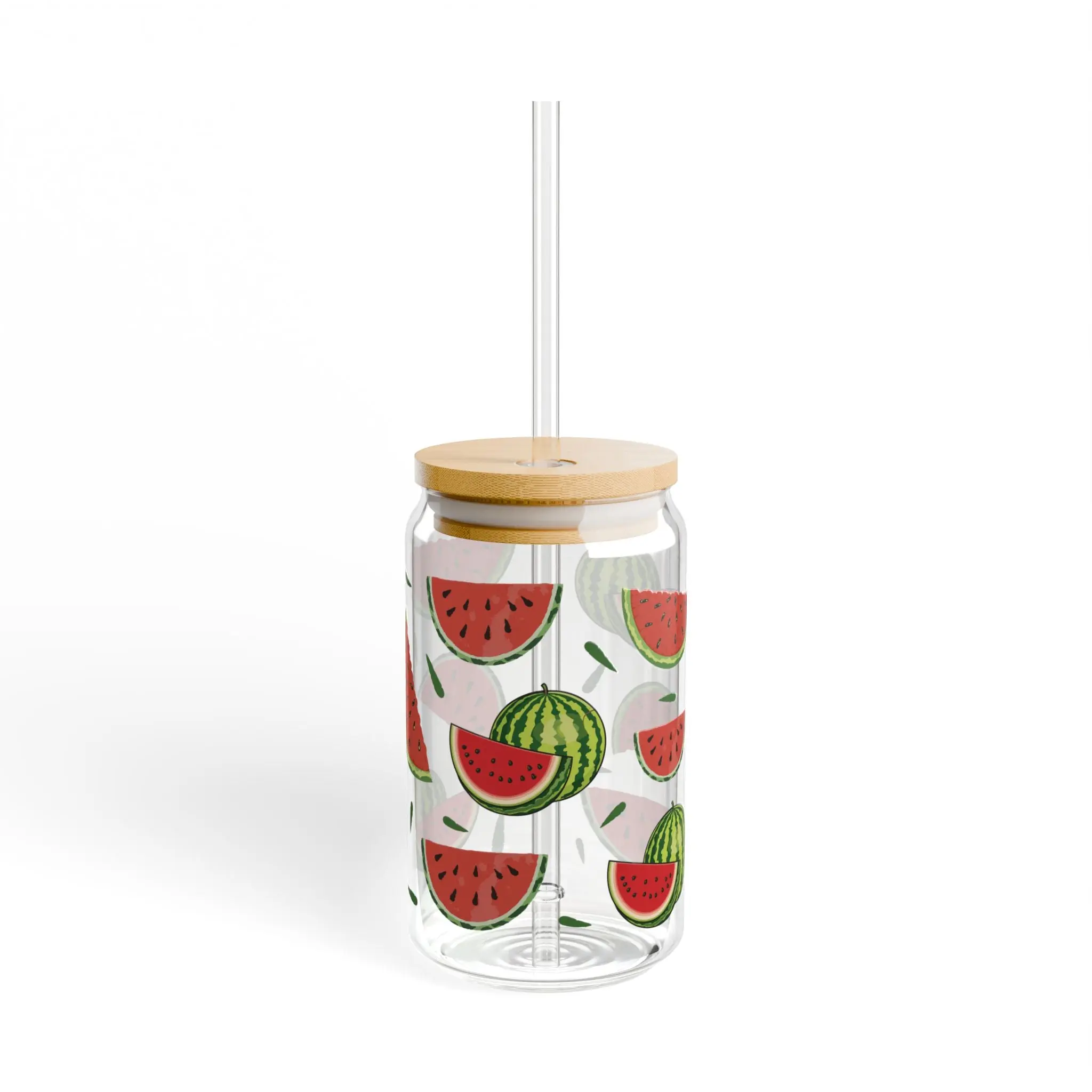 Watermelon Sipper Glass - Fun 16oz Reusable Drinkware with Bamboo Lid & Eco-Friendly Straw for Summer Vibes