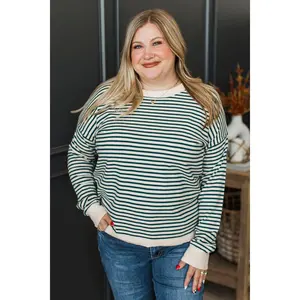 Big Statements Striped Knit Sweater- Ivory & Teal