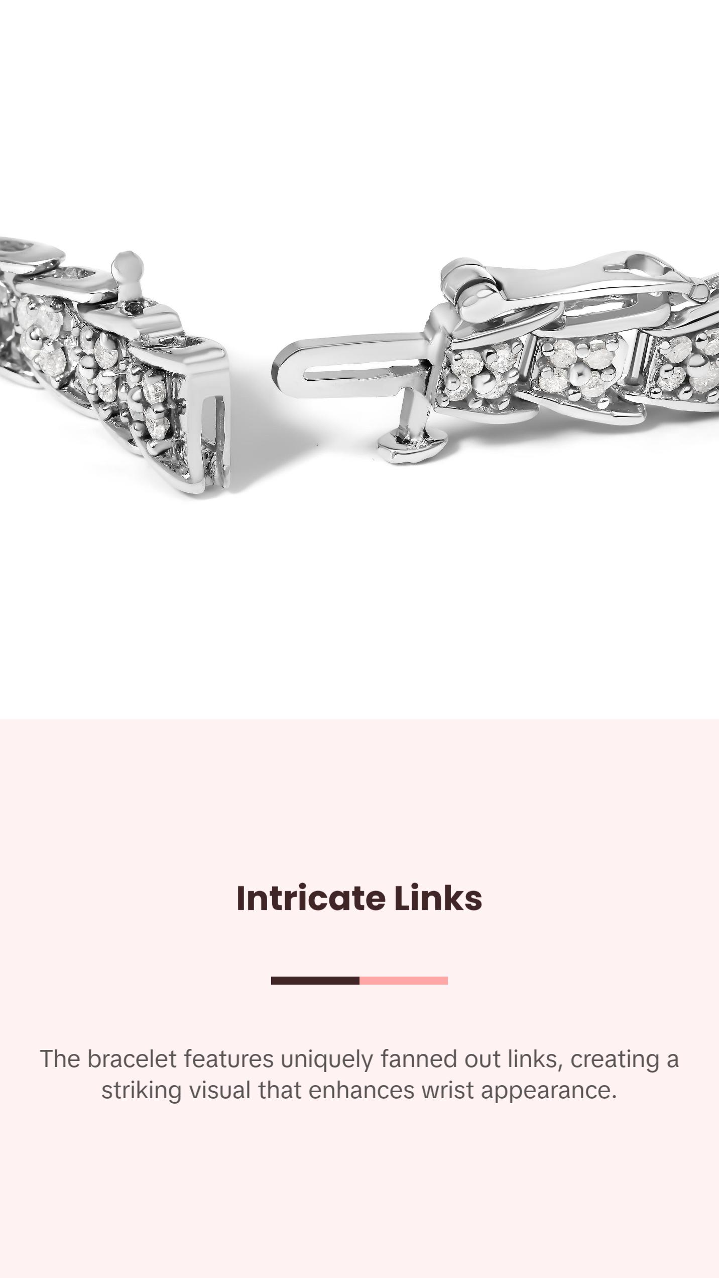 .925 Sterling Silver 2.0 Cttw Diamond Fan-Shaped Fancy Chevron Link Tennis Bracelet (I-J Color, I3 Clarity) - 7"